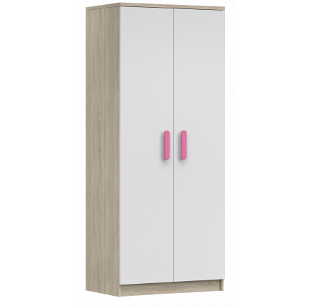 2D SMYK III - 06 Gardróbszekrény, Sonoma Tölgy/Fehér/Rózsaszín