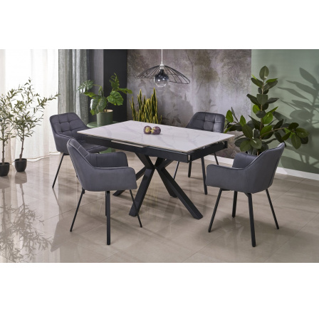 PLATAN étkezőasztal, fehér márvány hatás / fekete