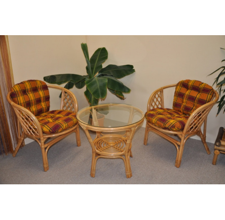 Ratanová sedací souprava Bahama malá medová okrové polstry