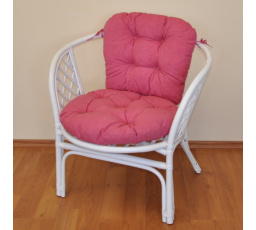 Ratanové křeslo Bahama bílé polstr malinový melír