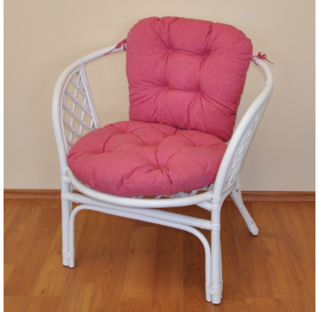 Ratanové křeslo Bahama bílé polstr malinový melír