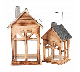 Lucerna dřevěná - tvar domku, cena za sadu 2 ks
