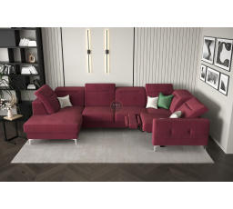 NAROŻNIK MALIBU MAX II Z FUNKCJĄ SPANIA I FUNKCJĄ RELAX 180x350x182 CM - Odcienie czerwieni , Strona prawa