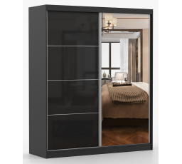 MULTI 31 gardróbszekrény - 183 cm, Fekete/Fényes Fekete