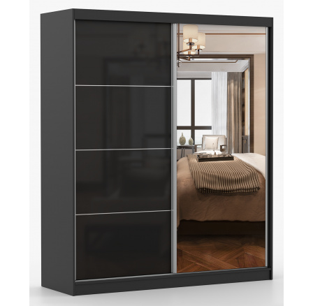 MULTI 31 gardróbszekrény - 183 cm, Fekete/Fényes Fekete