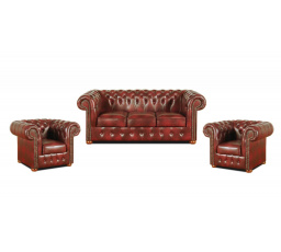 Sedací souprava Chesterfield Classic 3+1+1 kůže bordó