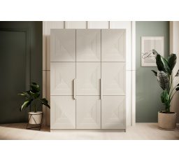 Trzydrzwiowa szafa Asha z metalowymi uchwytami 150 cm - kaszmir / kaszmirowe uchwyty