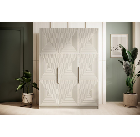 Trzydrzwiowa szafa Asha z metalowymi uchwytami 150 cm - kaszmir / kaszmirowe uchwyty