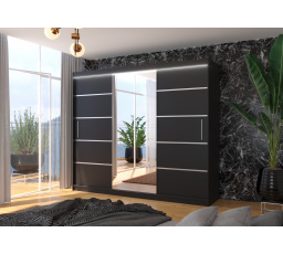 Tolóajtós szekrény, tükörrel és LED világítással SALTO 250 Fekete+Fekete