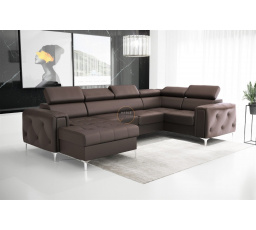 NAROŻNIK ORION MAX III Z FUNKCJĄ SPANIA 165x320x185 CM SKÓRA NATURALNA - Skóra brązowa , Strona prawa