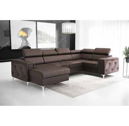 NAROŻNIK ORION MAX III Z FUNKCJĄ SPANIA 165x320x185 CM SKÓRA NATURALNA - Skóra brązowa , Strona prawa