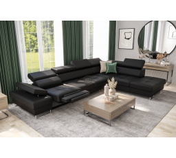 NAROŻNIK GALAXY RELAX Z FUNKCJĄ SPANIA 225X350 CM - Czarna eko skóra , prawa
