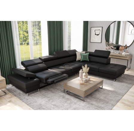 NAROŻNIK GALAXY RELAX Z FUNKCJĄ SPANIA 225X350 CM - Czarna eko skóra , prawa