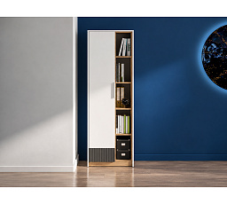 TORINO 04 ruhásszekrény, fehér / matt grafit / Castello tölgy -