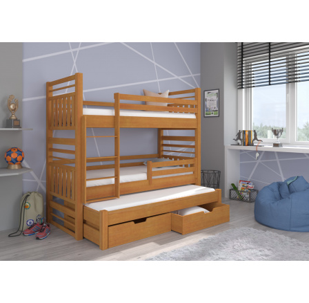 Háromszemélyes emeletes ágy HIPPO 200x90 Éger