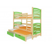 Háromszemélyes emeletes ágy matracokkal SORIA Pine+Green