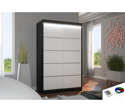 Tolóajtós és LED világítással ellátott ruhásszekrény BENISSO 120 Fekete+Fehér