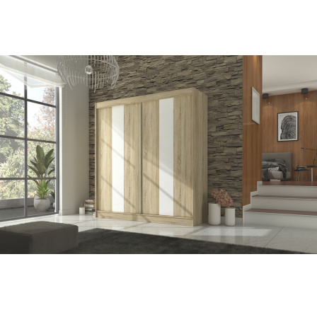 Tolóajtós szekrény lacobellel KAREN 200 Sonoma+Fehér Lacobel