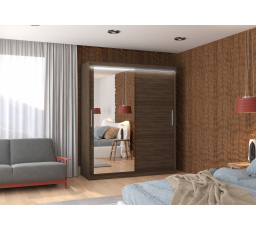 Tolóajtós szekrény tükörrel és LED világítással TOM 180 Choco+Choco