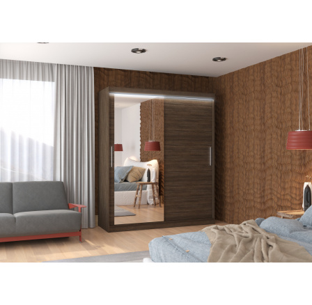 Tolóajtós szekrény tükörrel és LED világítással TOM 180 Choco+Choco