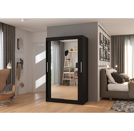 TIBAGO 120 Tolóajtós szekrény tükörrel Fekete+Fekete