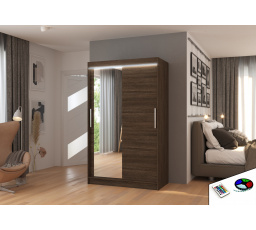 Tolóajtós szekrény tükörrel és LED világítással BARIO 120 Choco+Choco