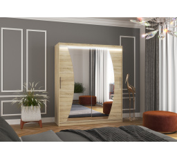 Tolóajtós szekrény tükörrel és LED világítással DOLORES 180 Sonoma+Sonoma