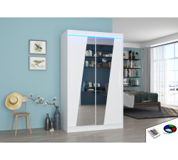 Tolóajtós szekrény tükörrel és LED világítással TEXAS 120 Fehér+Fehér