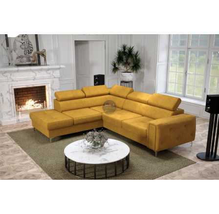 NAROŻNIK ORION II Z FUNKCJĄ SPANIA 225x255 CM - Odcienie żółtego , lewa