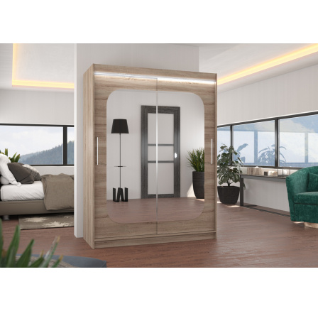 Tolóajtós szekrény tükörrel és LED világítással CLEVER 150 Truffle+Truffle