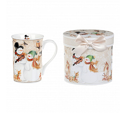 Porcelán bögre - 320 ml, díszcsomagolás, hóemberek és vidám állatkák