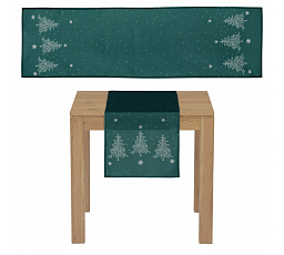 Asztalterítő - futó, fenyőfa mintával, 100% poliészter, 40 x 150 cm, zöld