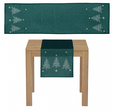 Asztalterítő - futó, fenyőfa mintával, 100% poliészter, 40 x 150 cm, zöld Asztalterítő - futó, fenyőfa mintával, 100% poliészter, 40 x 150 cm, zöld