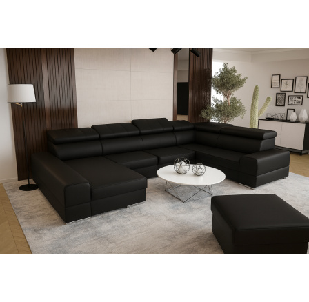 NAROŻNIK ROZKŁADANY ROYAL MAX II 230x375x185 - prawa , Czarna eko skóra