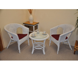 Ratanová sedací souprava Fabion bílá  polstry vínové