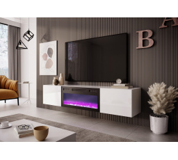 LIVO RTV 180 fali TV szekrény kandallóval, fehér