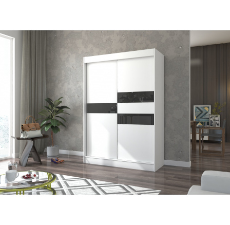 Tolóajtós szekrény lacobellel BATIA 150 Fehér+Fekete Lacobel