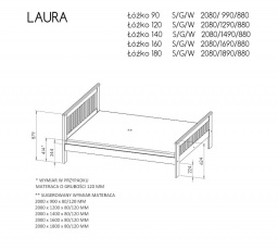 "LAURA" ágy - Váz színe: fenyő antraciton