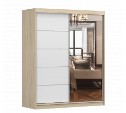 BONO 05 gardróbszekrény tükörrel, Sonoma Tölgy/Fehér