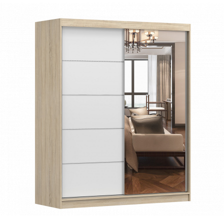 BONO 05 gardróbszekrény tükörrel, Sonoma Tölgy/Fehér