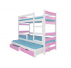 Háromszemélyes emeletes ágy matracokkal KARLO Fehér+Rózsaszín