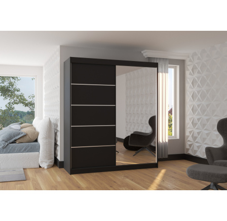 Tolóajtós és tükrös ruhásszekrény CARO 180 Fekete+Fekete
