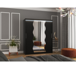 Tolóajtós szekrény tükörrel és LED világítással KANSAS 180 Fekete+Fekete