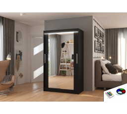Tolóajtós szekrény tükörrel és LED világítással TIBAGO 120 Fekete+Fekete