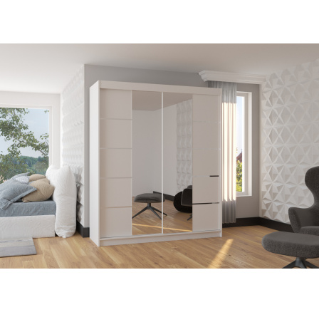 Tolóajtós szekrény tükörrel TRAVES 180 Fehér+Fehér