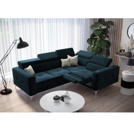 NAROŻNIK TOSCANIA RELAX Z FUNKCJĄ SPANIA 185X250 - Odcienie granatu , prawa