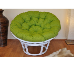 Ratanový papasan 115 cm bílý - polstr světle zelený melír