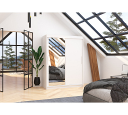 Tolóajtós és tükrös ruhásszekrény BIANCO 150 Fehér+Fehér