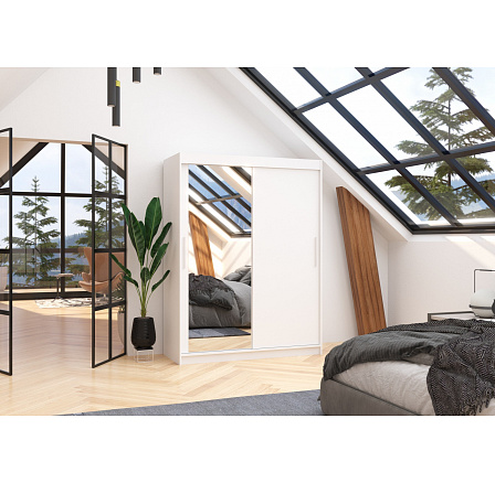 Tolóajtós és tükrös ruhásszekrény BIANCO 150 Fehér+Fehér