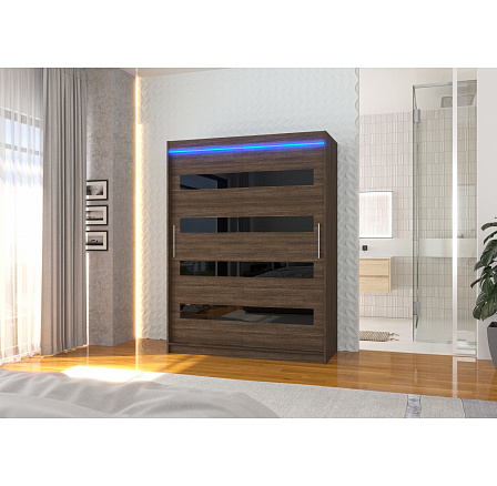 Tolóajtós szekrény lacobellel és LED világítással MARTINEZ 150 Choco+Black Lacobel Tolóajtós szekrény lacobellel és LED világítással MARTINEZ 150 Choco+Black Lacobel